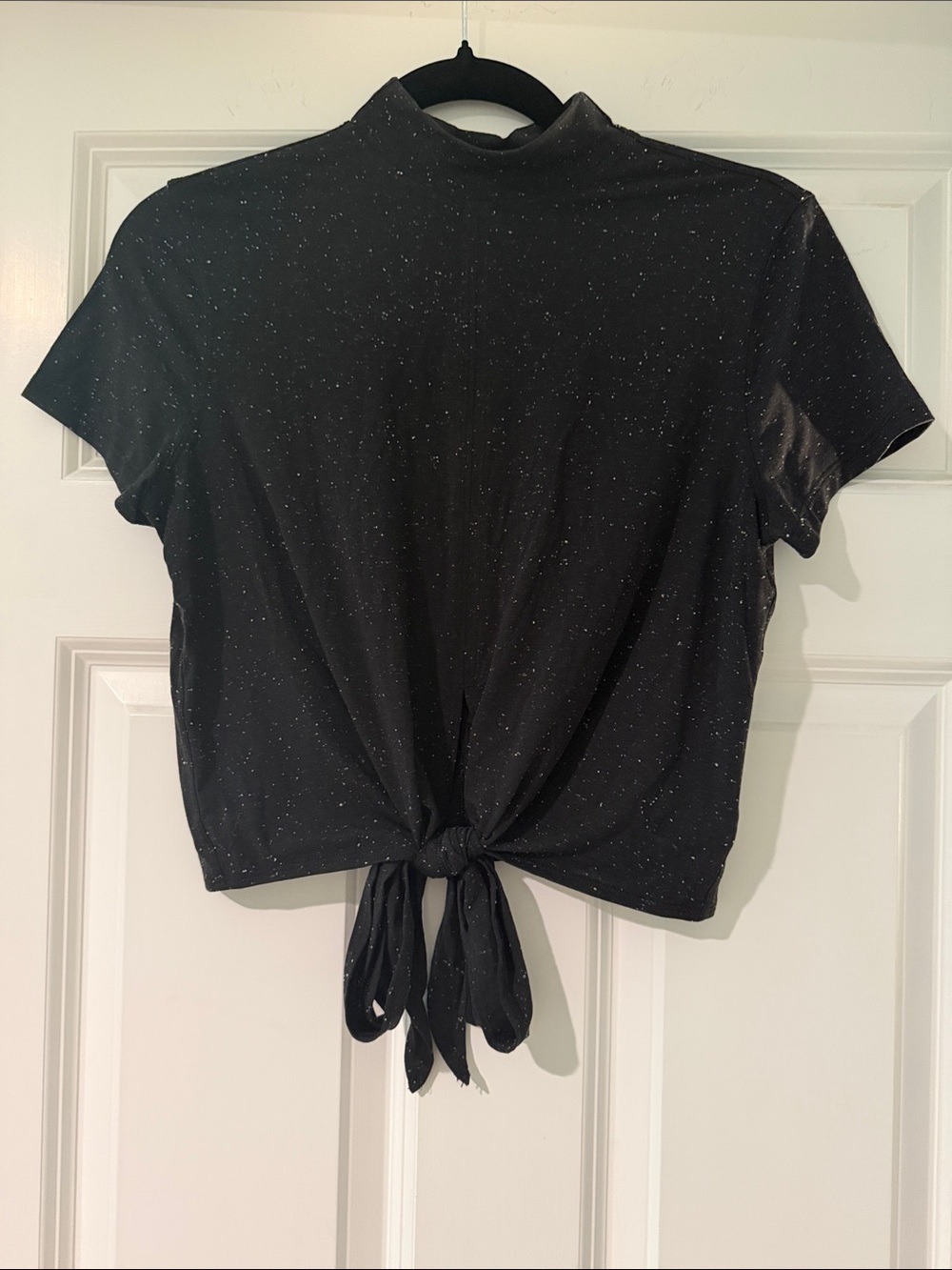 lululemon athletica Black Speckled Tie-Front Mock Neck Crop Top